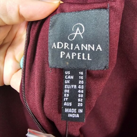 Adrianna Papell Beaded Mermaid Dress Gown Sz 16 Burgundy Mesh Sleeves Formal - Picture 10 of 16